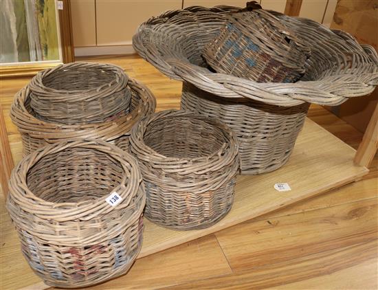 Six wicker baskets